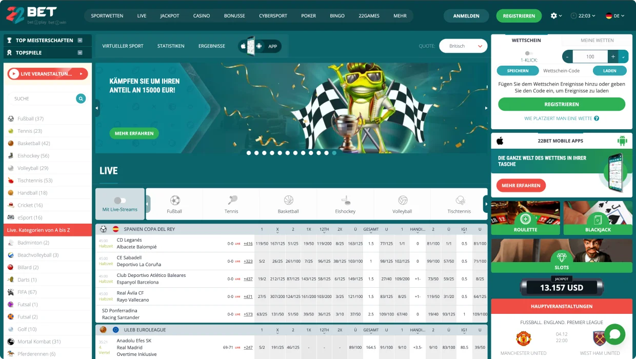 22Bet Online-Sportwetten 22Bet Online-Sportwetten